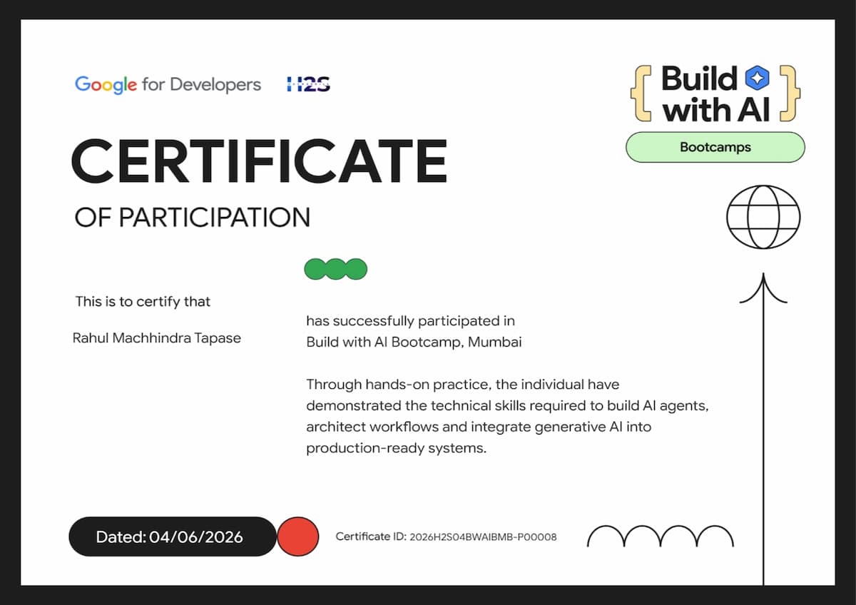Build with AI Bootcamp certificate issued by Hack2Skill