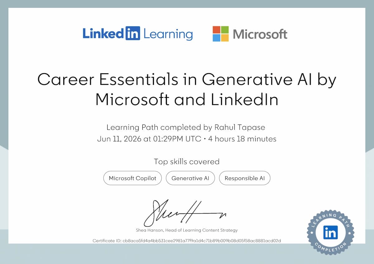 Career Essentials in Generative AI certificate issued by Microsoft and LinkedIn
