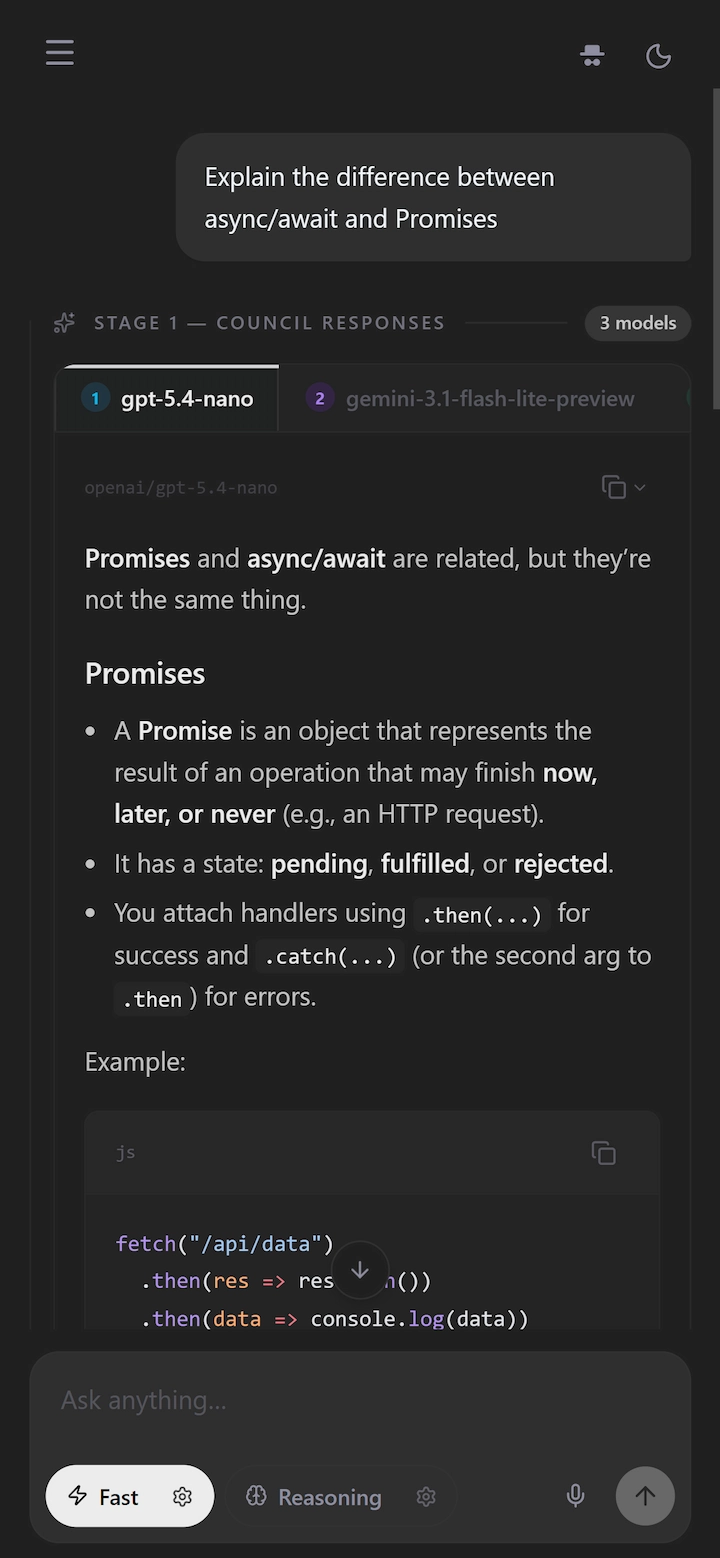 LLM Consensus mobile screenshot