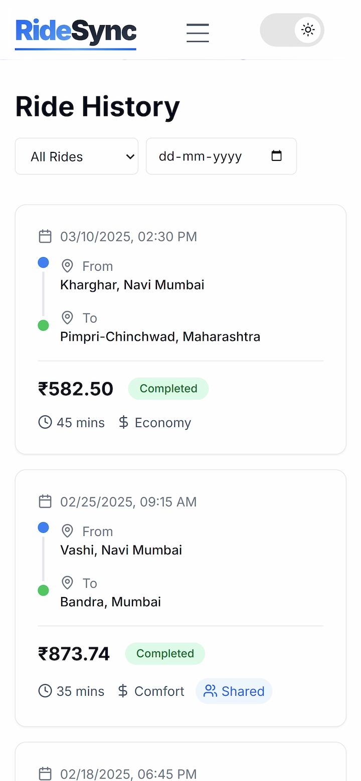 RideSync mobile screenshot