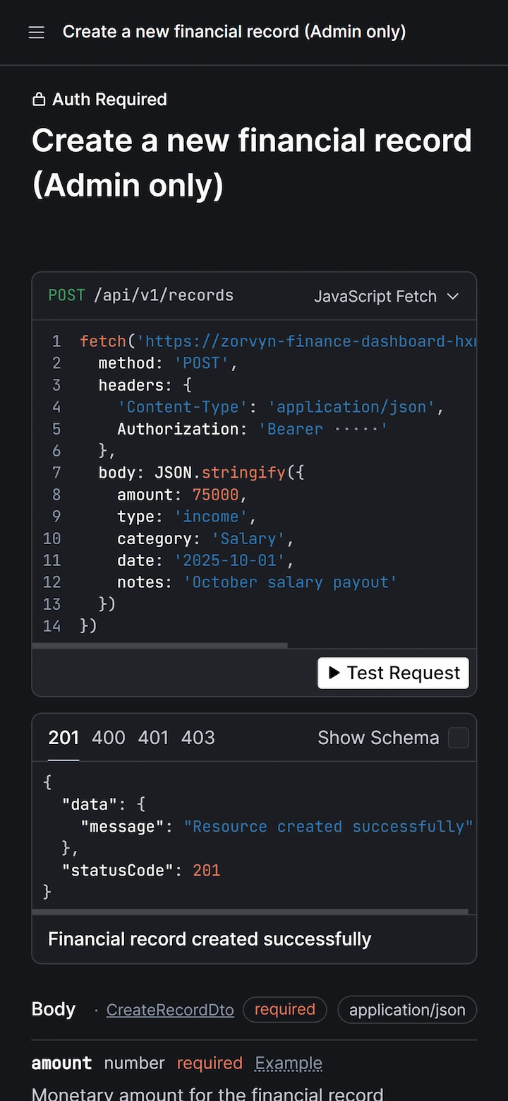 Zorvyn Finance mobile screenshot